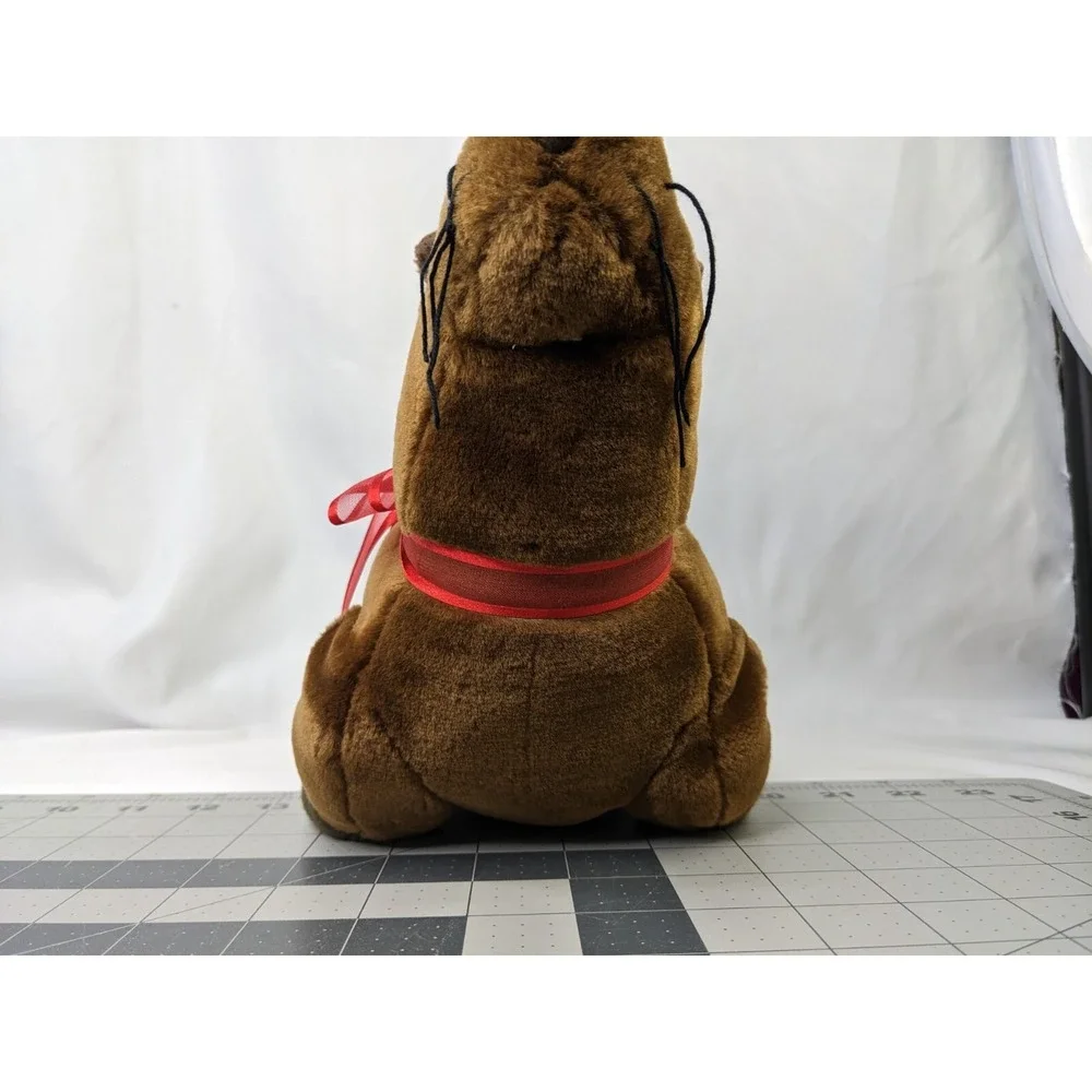 K&M Intl Brown Seal Plush Red Ribbon 13.5 Inch Long‎ 2005 Stuffed Animal Toy